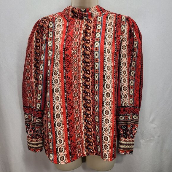 LOFT Red Striped Tie-Back High Neck Blouson Sleeve Blouse Top Women's Size XS - Picture 1 of 8